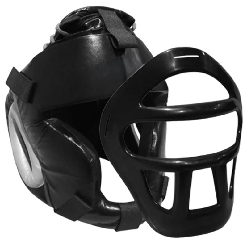 Leather Head Guard w/ Removable Face Mask for MMA & Boxing